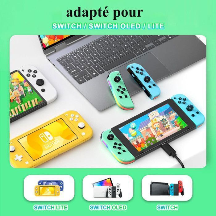 Manette pour Switch Sans Fil Bluetooth Contrôleurs Gamepad (Contrôleur non Officiel) - VERT / BLEU CLAIR – Image 4