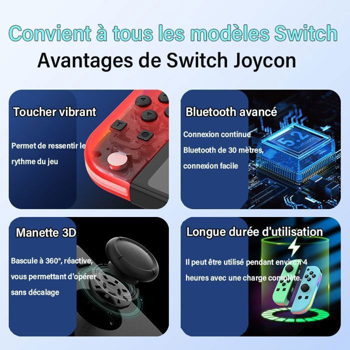 Manette pour Switch Sans Fil Bluetooth Contrôleurs Gamepad (Contrôleur non Officiel) - Noir-2 – Image 4
