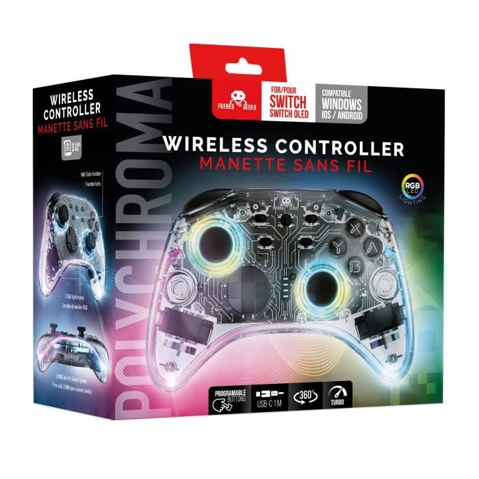 Manette Sans Fil pour Nintendo Switch - Transparente à LED - Câble 1M – Image 2