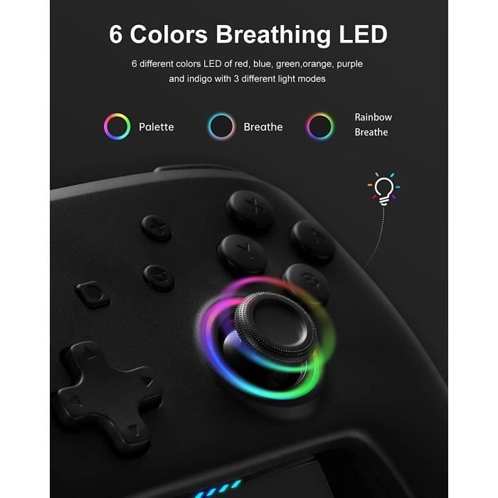 Manette Switch/OLED/LITE LED RGB Noir, Sans Fil Bluetooth Contrôleur, Turbo/6 Axes/Vibration/Wake-Up/Bouton Programmable - KENUOS – Image 2