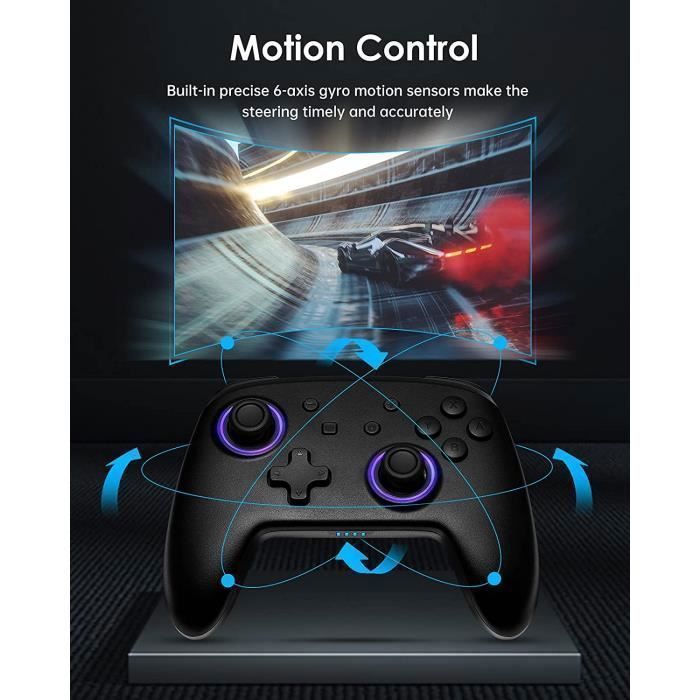 Manette Switch/OLED/LITE LED RGB Noir, Sans Fil Bluetooth Contrôleur, Turbo/6 Axes/Vibration/Wake-Up/Bouton Programmable - KENUOS – Image 4