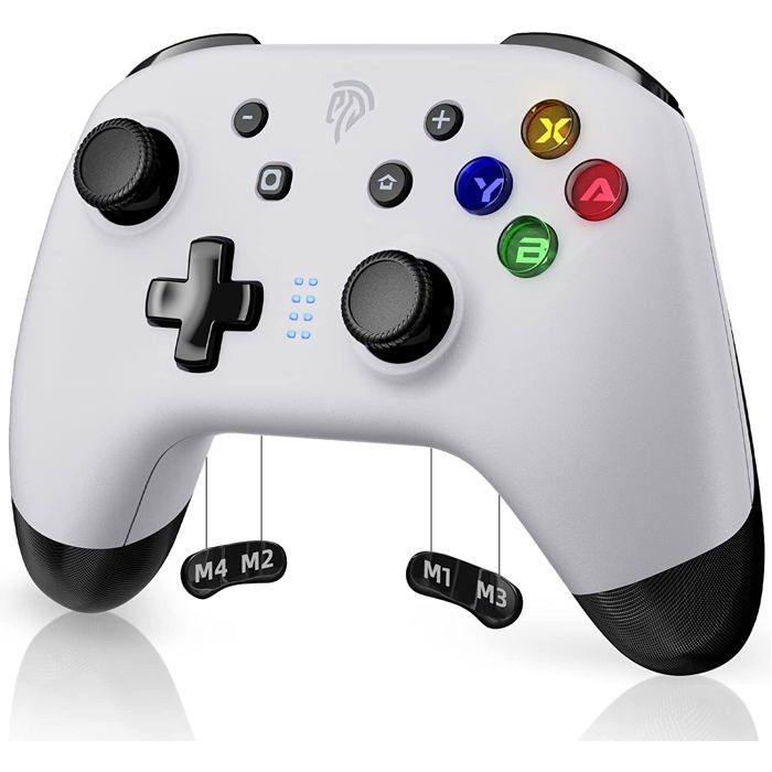 Manette Switch Pro – Sans fil Bluetooth, boutons programmables | Compatible Switch 1, Switch 2, Lite, PC, Android, IOS -BLANC