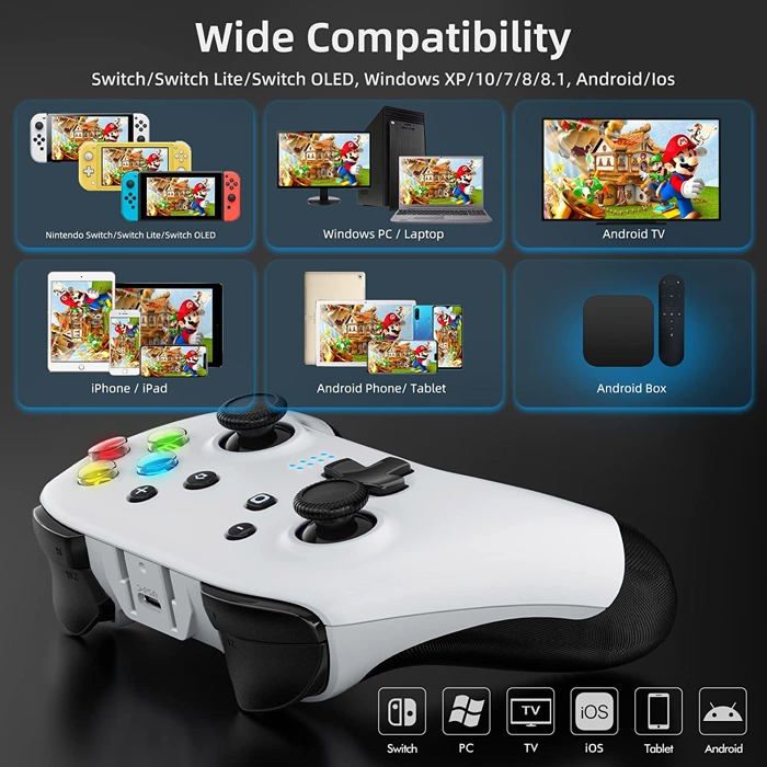 Manette Switch Pro – Sans fil Bluetooth, boutons programmables | Compatible Switch 1, Switch 2, Lite, PC, Android, IOS -BLANC – Image 2