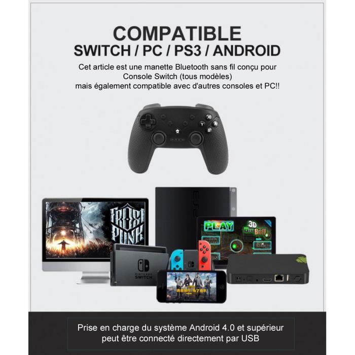 Manette de jeu - GENERIQ - Manette Switch Vibrante Sans Fil - Bluetooth - Noir - Compatible PC, Android, Linux – Image 2