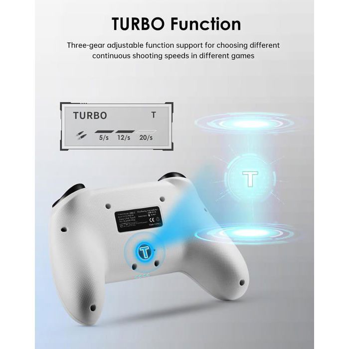 Manette Switch/OLED/LITE LED RGB Blanc, Sans Fil Bluetooth Contrôleur, Turbo/6 Axes/Vibration/Wake-Up/Bouton Programmable - KENUOS – Image 3