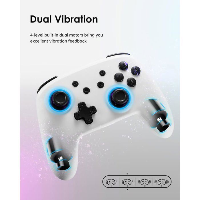 Manette Switch/OLED/LITE LED RGB Blanc, Sans Fil Bluetooth Contrôleur, Turbo/6 Axes/Vibration/Wake-Up/Bouton Programmable - KENUOS – Image 4