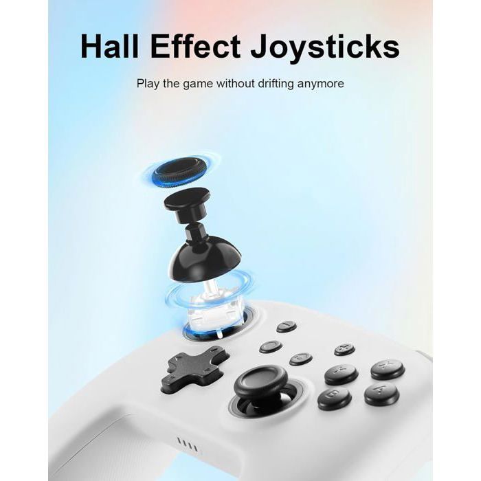 Manette Switch/OLED/LITE LED RGB Blanc, Sans Fil Bluetooth Contrôleur, Turbo/6 Axes/Vibration/Wake-Up/Bouton Programmable - KENUOS – Image 5