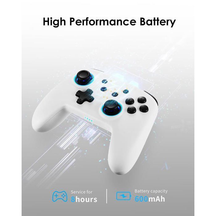 Manette Switch/OLED/LITE LED RGB Blanc, Sans Fil Bluetooth Contrôleur, Turbo/6 Axes/Vibration/Wake-Up/Bouton Programmable - KENUOS – Image 6