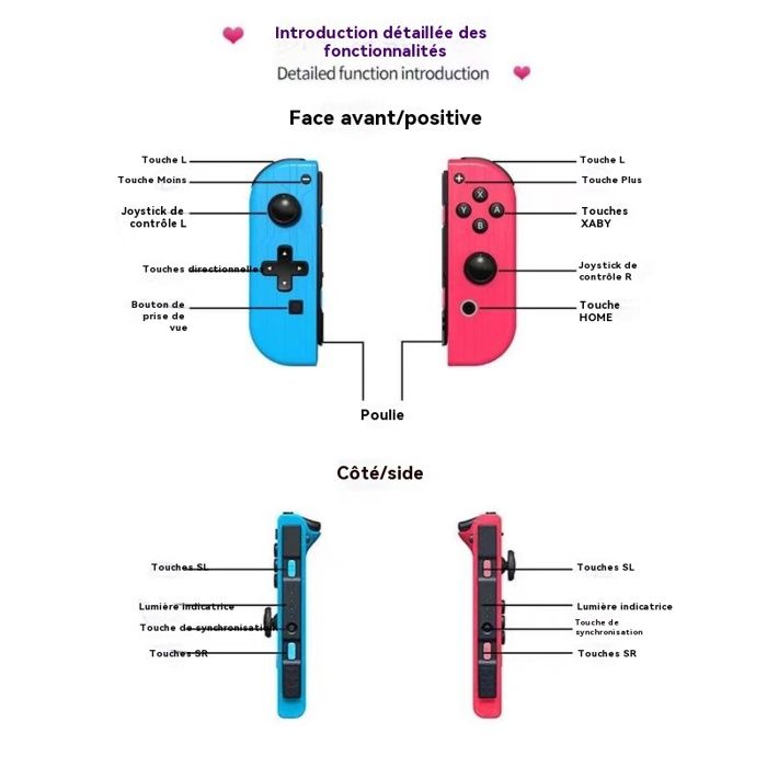 Manettes Joy-Con Controllers (L/R) Rose et rouge pour Console Nintendo switch MANETTE JEUX VIDEO – Image 4