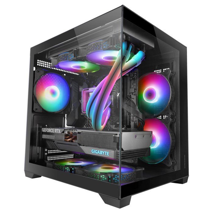 Mars Gaming MC-VIEW2, Boîtier MicroATX, Double Verre Trempé, 1x Ventilateur FRGB 120mm, Refroidissement 240mm, Chambre Double, Noir