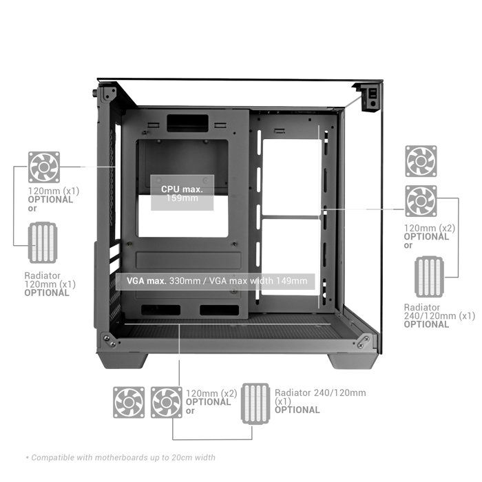 Boîtier Gaming - Mars Gaming - MC-VISIONM - MicroATX - Triple Verre Trempé - Refroidissement Liquide 240mm – Image 4