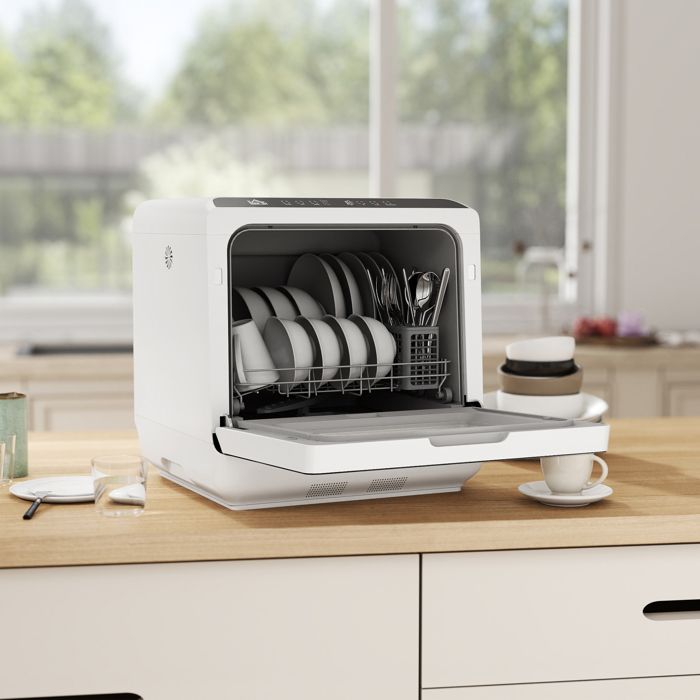 Mini lave-vaisselle - HOMCOM - compact - 4 couverts - 6 programmes, commandes tactiles - PP, ABS - 45 x 44 x 45,8 cm - blanc – Image 3
