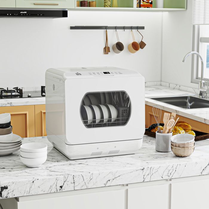 Mini lave-vaisselle - HOMCOM - 4 couverts, 5 programmes, réservoir d'eau 6L - commande tactile - PP - 45 x 44 x 45,8 cm - blanc – Image 2