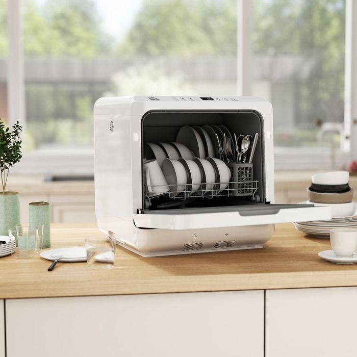 Mini lave-vaisselle - HOMCOM - 4 couverts, 5 programmes, réservoir d'eau 6L - commande tactile - PP - 45 x 44 x 45,8 cm - blanc – Image 3