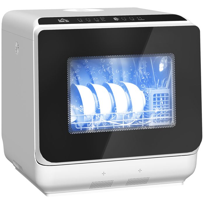 Mini lave-vaisselle - HOMCOM - compact - 4 couverts - 6 programmes, commandes tactiles - PP, ABS - 45 x 44 x 45,8 cm - blanc