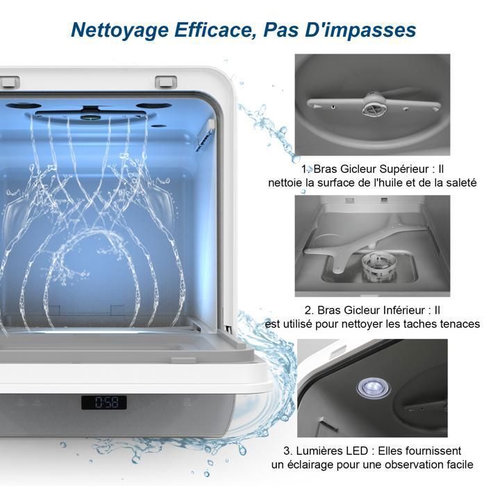 Mini Lave-Vaisselle Pose Libre avec 4 Couverts, 62 Programmes, Rservoir d'eau 5 L cran LED, 51 cm – Image 4