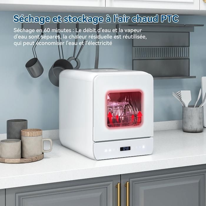 Mini Lave-Vaisselle Pose Libre avec 4 Couverts, 62 Programmes, Rservoir d'eau 5 L cran LED, 51 cm – Image 5