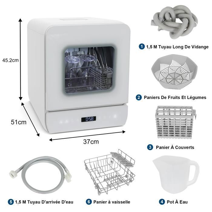 Mini Lave-Vaisselle Pose Libre avec 4 Couverts, 62 Programmes, Rservoir d'eau 5 L cran LED, 51 cm – Image 6
