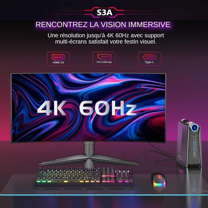 Mini PC Gamer - ACEMAGIC - AMD Ryzen 7 5700U(8C/16T, jusqu'à 4,4 GHz) AMD Radeon Graphics - 32Go RAM DDR4 - 512Go SSD, WiFi 6,BT5.2 – Image 5