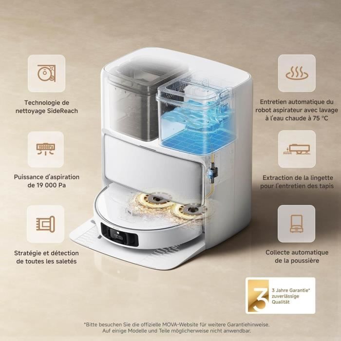 MOVA P50 Pro Ultra - Robot Aspirateur Laveur avec Station - 19 000 Pa - Brosse anti-enchevêtrement - Nettoyage automatique – Image 4