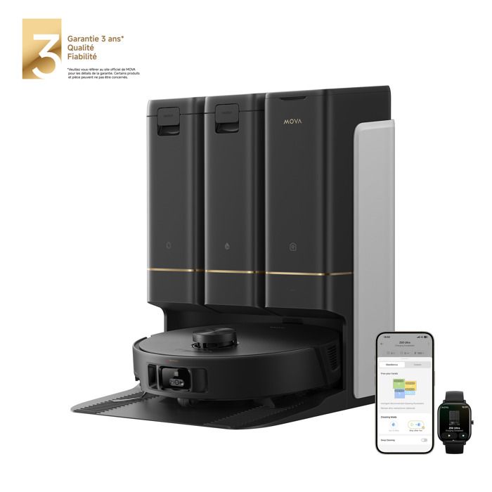 MOVA Z50 Ultra Aspirateur Robot Laveur - Serpillière Autonettoyante 36°C, Aspiration 19000 Pa, Détection Saleté en Temps Réel