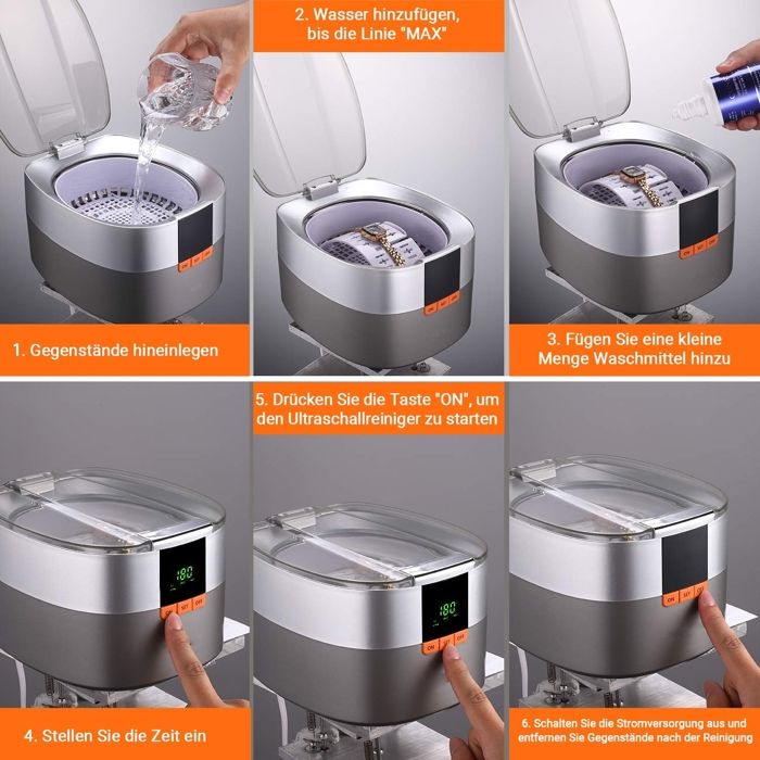 Mustbau Nettoyeur à Ultrasons Numérique 750 ml, 5 Modes, 48000Hz pour Bijoux, Montres, Lunettes, Prothèses Dentaires – Image 2