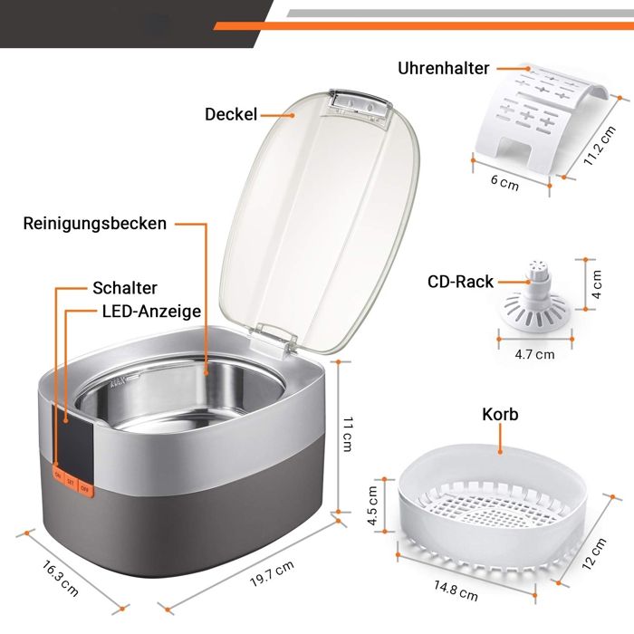 Mustbau Nettoyeur à Ultrasons Numérique 750 ml, 5 Modes, 48000Hz pour Bijoux, Montres, Lunettes, Prothèses Dentaires – Image 3