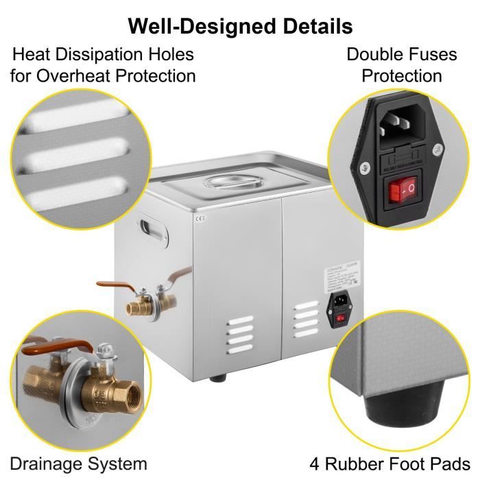 Nettoyeur à ultrasons 10L - VEVOR - Machine à laver à ultrasons numérique avec panier – Image 3