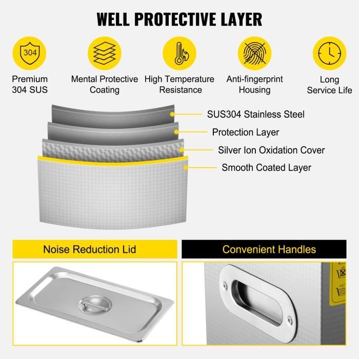 Nettoyeur à ultrasons 6L - VEVOR - Bac Ultrasons Numérique avec Chauffage Minuterie – Image 2