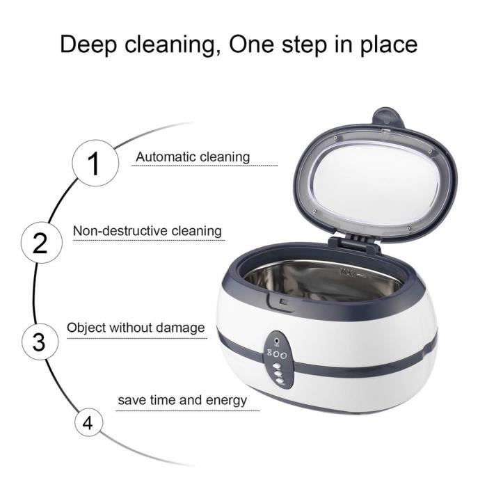 Nettoyeur à Ultrasons Blanc 600ml Nettoyage à Brosse De Marquage Bains Ménagers Pour Bijoux Montres Prothèses Dentaires – Image 3