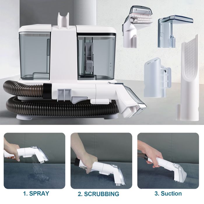 Nettoyeur détacheur portable - 400W/9Kpa/Tuyau 1,17M - Cordon d'alimentation 5M - Réservoir 0,8L/1L - Aspirateur nettoyeur à eau – Image 4