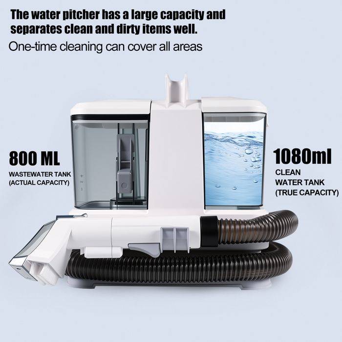 Nettoyeur détacheur portable - 400W/9Kpa/Tuyau 1,17M - Cordon d'alimentation 5M - Réservoir 0,8L/1L - Aspirateur nettoyeur à eau – Image 6