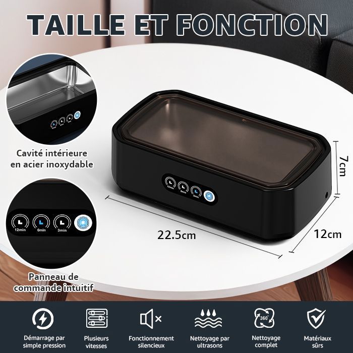 Nettoyeur Ultrasons - Nettoyant Lunettes-Bac a Ultrason - 650ML- 49000Hz -3 modes de temps-pour Bijoux, Dentier, Montres, – Image 2