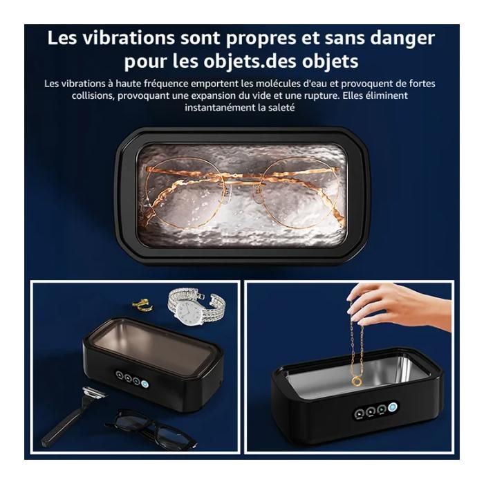 Nettoyeur Ultrasons - Nettoyant Lunettes-Bac a Ultrason - 650ML- 49000Hz -3 modes de temps-pour Bijoux, Dentier, Montres, – Image 4