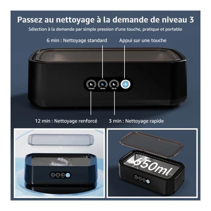 Nettoyeur Ultrasons - Nettoyant Lunettes-Bac a Ultrason - 650ML- 49000Hz -3 modes de temps-pour Bijoux, Dentier, Montres, – Image 6