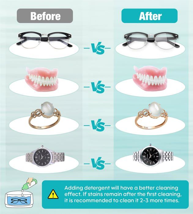 Nettoyeur ultrasons 650ML Nettoyeur professionnel pour lunettes ultrasons Nettoyeur argent 49000Hz avec 3 rglages de NETTOYEUR – Image 3