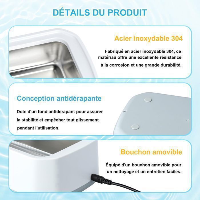 Nettoyeur Ultrasons - Bac a Ultrason - Nettoyant Lunettes - 650ML- 49000Hz -3 modes de temps-pour Bijoux, Dentier, Montres, – Image 5