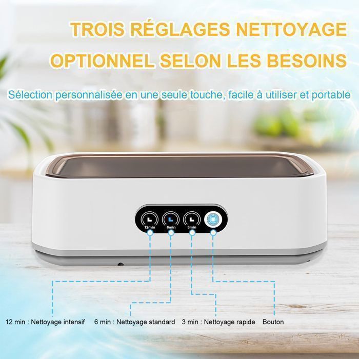 Nettoyeur Ultrasons - Bac a Ultrason - Nettoyant Lunettes - 650ML- 49000Hz -3 modes de temps-pour Bijoux, Dentier, Montres, – Image 6