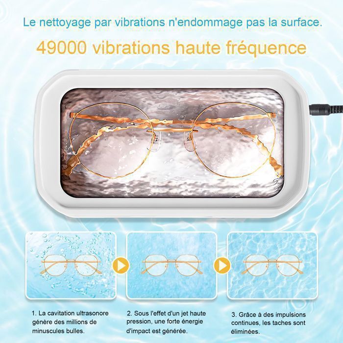 Nettoyeur Ultrasons - Bac a Ultrason - Nettoyant Lunettes - 650ML- 49000Hz -3 modes de temps-pour Bijoux, Dentier, Montres, – Image 2
