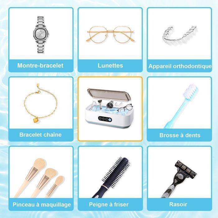 Nettoyeur Ultrasons - Bac a Ultrason - Nettoyant Lunettes - 650ML- 49000Hz -3 modes de temps-pour Bijoux, Dentier, Montres, – Image 4