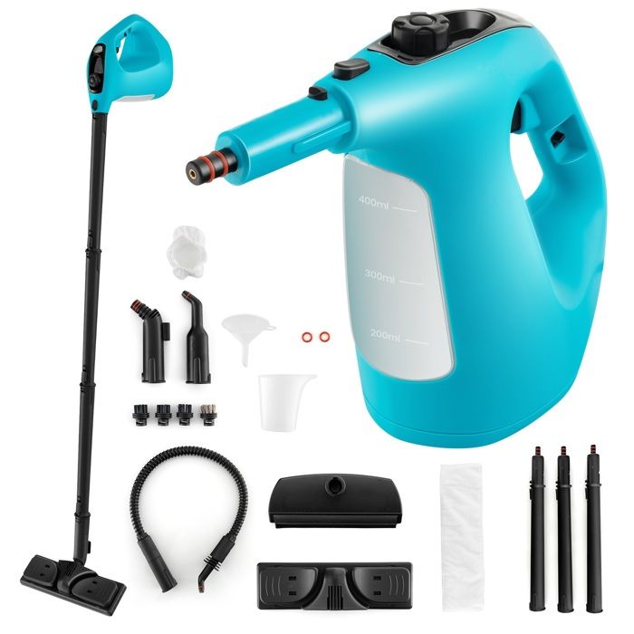 Nettoyeur Vapeur à Main 1500W Punaises de Lit COSTWAY-Réservoir 400 ml-2 Bar-14 Accessoires-125 ℃-Verrou de Sécurité Enfants-Bleu