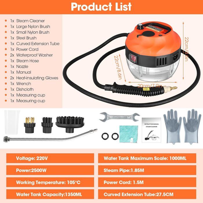 Nettoyeur Vapeur Portable 2500 W - Vapeur Haute Pression 1350ml Steam Cleaner Haute Température à Pression – Image 2