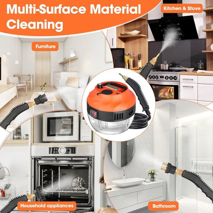 Nettoyeur Vapeur Portable 2500 W - Vapeur Haute Pression 1350ml Steam Cleaner Haute Température à Pression – Image 6