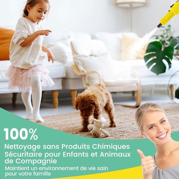 Nettoyeur Vapeur à Main 1500W Punaises de Lit COSTWAY-Réservoir 400 ml-2 Bar-14 Accessoires-125 ℃-Verrou de Sécurité Enfants-Jaune – Image 5