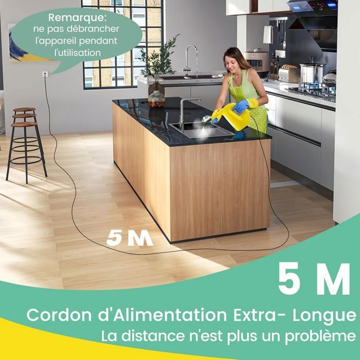 Nettoyeur Vapeur à Main 1500W Punaises de Lit COSTWAY-Réservoir 400 ml-2 Bar-14 Accessoires-125 ℃-Verrou de Sécurité Enfants-Jaune – Image 6