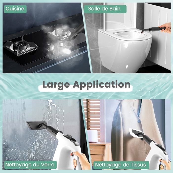 Nettoyeur Vapeur à Main 1500W Punaises de Lit COSTWAY-Réservoir 400 ml-2 Bar-14 Accessoires-125 ℃-Verrou de Sécurité Enfants-Gris – Image 2