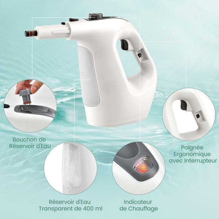 Nettoyeur Vapeur à Main 1500W Punaises de Lit COSTWAY-Réservoir 400 ml-2 Bar-14 Accessoires-125 ℃-Verrou de Sécurité Enfants-Gris – Image 3