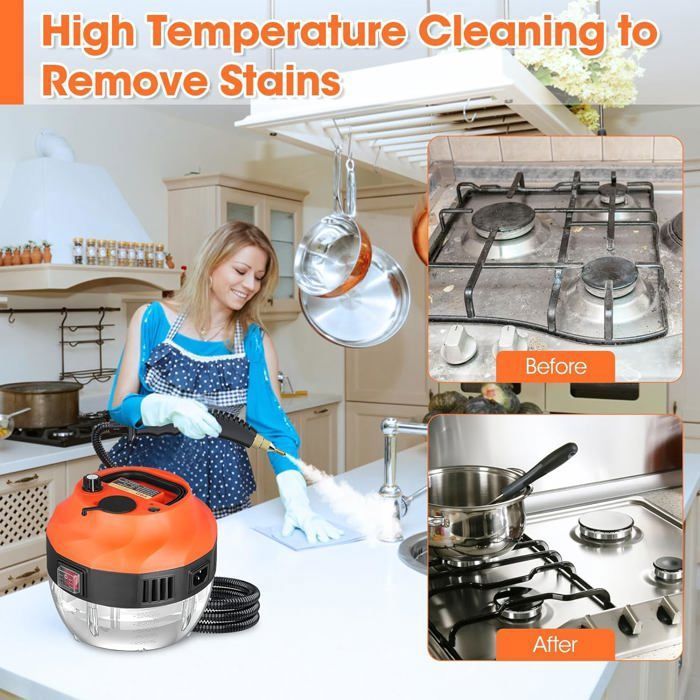 Nettoyeur Vapeur Portable 2500 W - Vapeur Haute Pression 1350ml Steam Cleaner,Vapeur Nettoyage Température à Pression avec Têtes. – Image 5