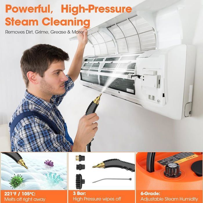 Nettoyeur Vapeur Portable 2500 W - Vapeur Haute Pression 1350ml Steam Cleaner,Vapeur Nettoyage Température à Pression avec Têtes. – Image 6