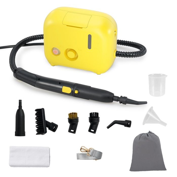 Nettoyeur Vapeur Punaises de Lit 1600W COSTWAY-180℃-3 Bars-Réservoir 1L-Préchauffage en 15s-Intensité Réglable-12 Accessoires-Jaune